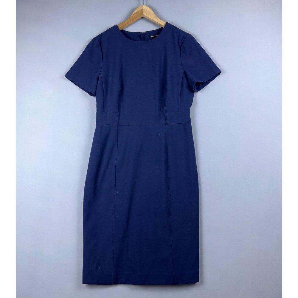 Ann Taylor Sheath Dress Womens Size 6 Short Sleeve Back Zip Round Neck Blue